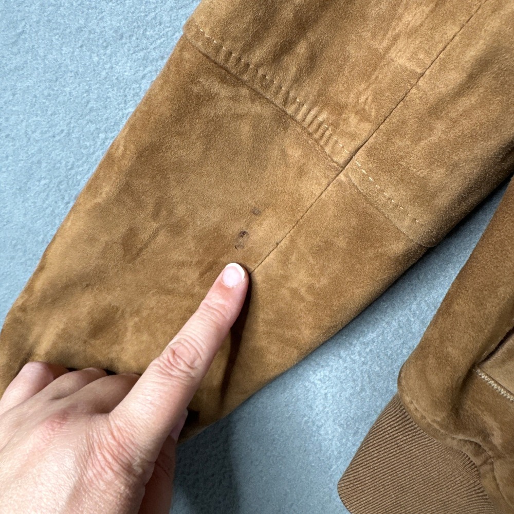 Theory Renna Suede Lamb Leather Bomber Jacket Brown Small Full Zip Pocket - Picture 5 of 9